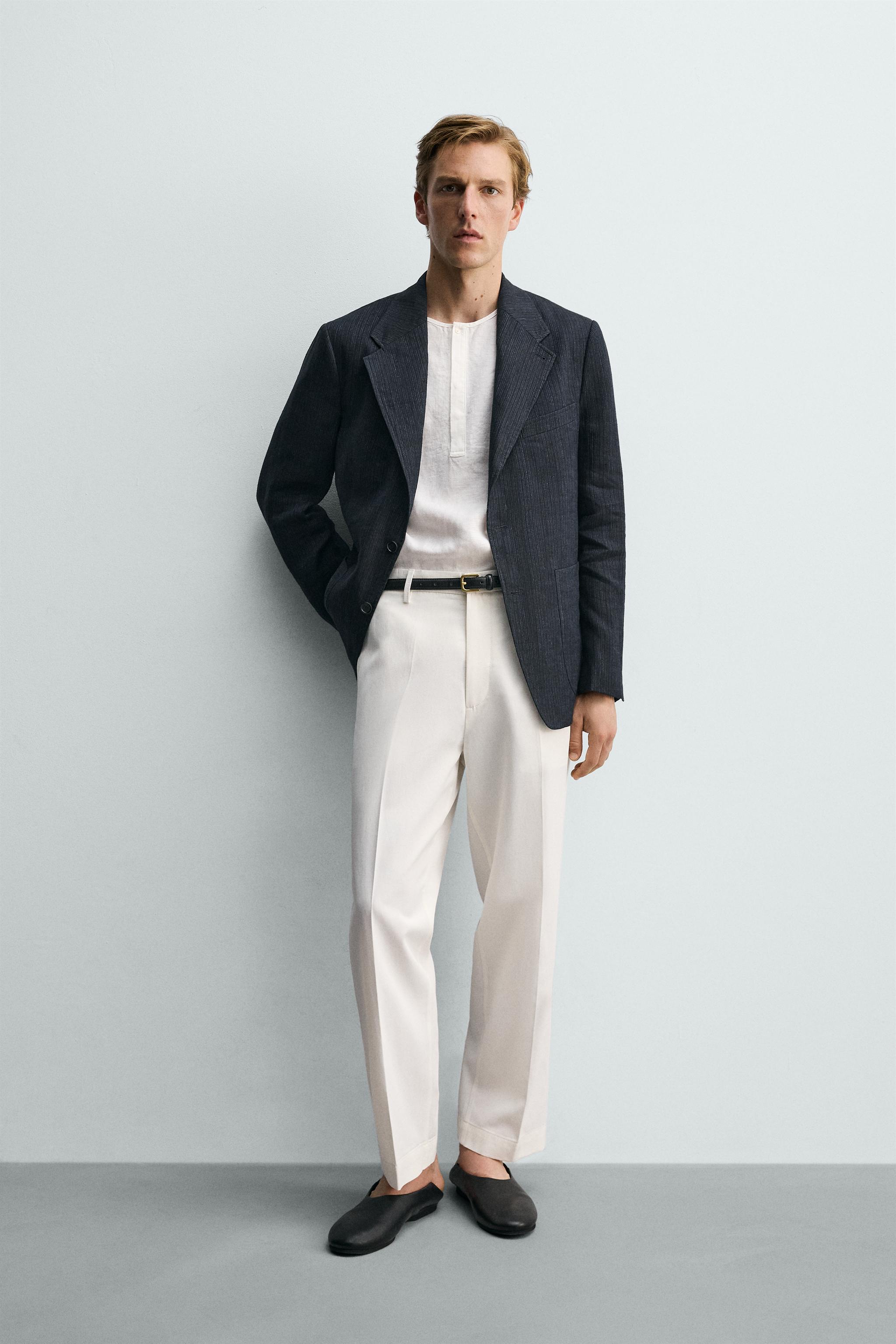 ストライプ柄リネンブレザー - インディゴブルー | ZARA Japan / 日本