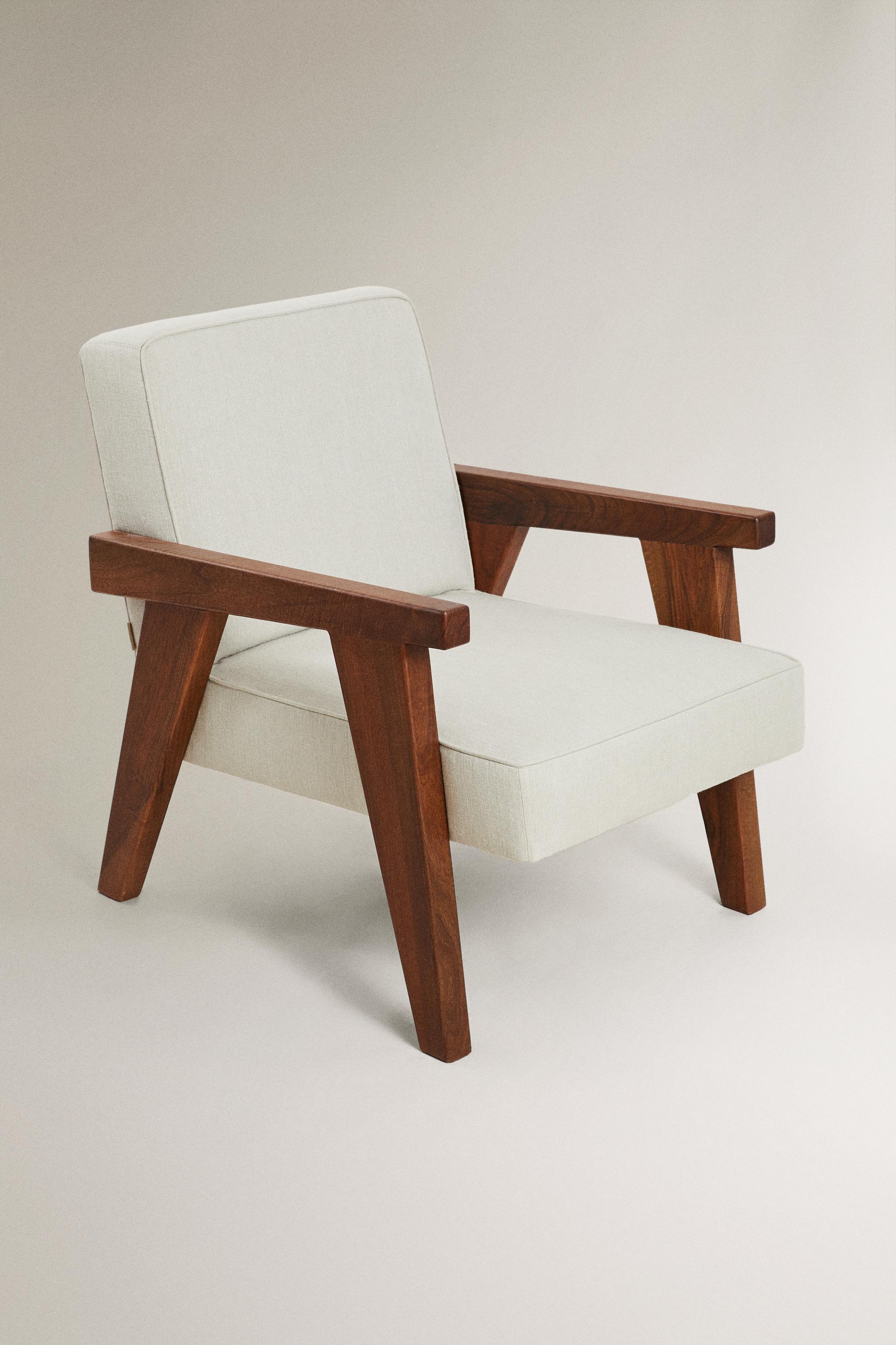 WALNUT UPHOLSTERED ACCENT CHAIR ZARA HOME BY BLASCO - Ecru | ZARA