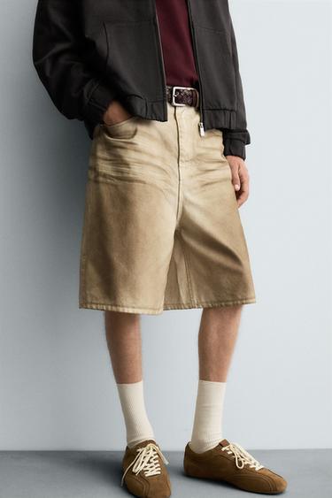 FADED PRINT BAGGY FIT BERMUDA SHORTS - camel by Zara - Image 4