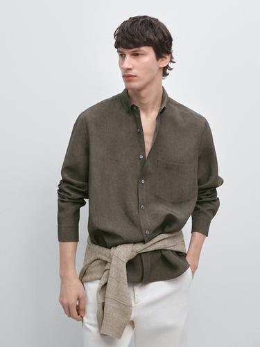 Camisa fluida bolsillo - Khaki oscuro de Zara
