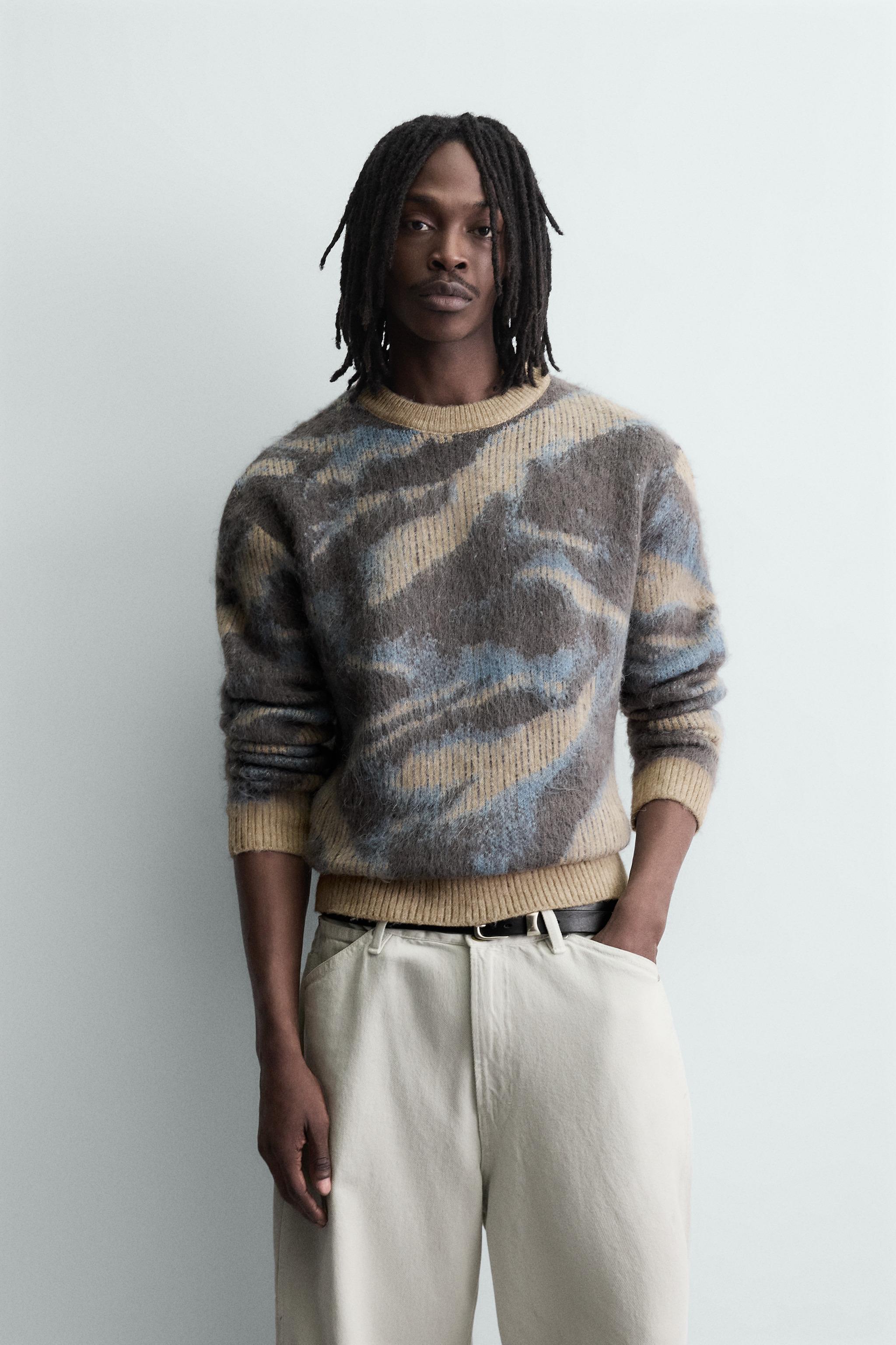 BRUSHED TEXTURED ABSTRACT JACQUARD JUMPER - BLUE UTOPIA | ZARA