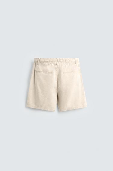 SHORT RELAXED FIT EN COTON ET LIN - Beige clair de Zara - Image 6