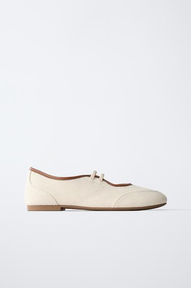CANVAS BALLET FLATS - Ecru White by Zara