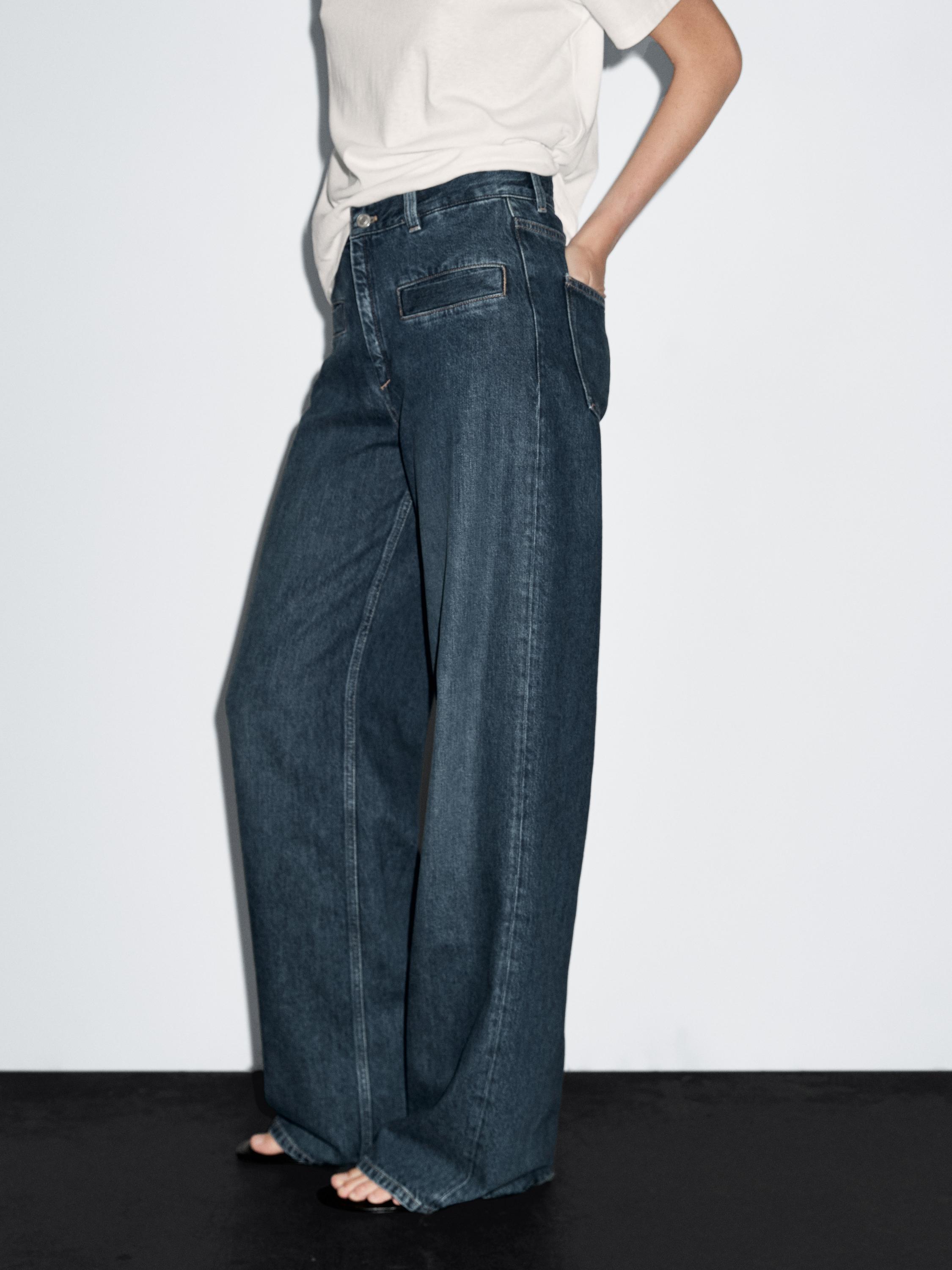 Jean large taille haute poches fantaisie