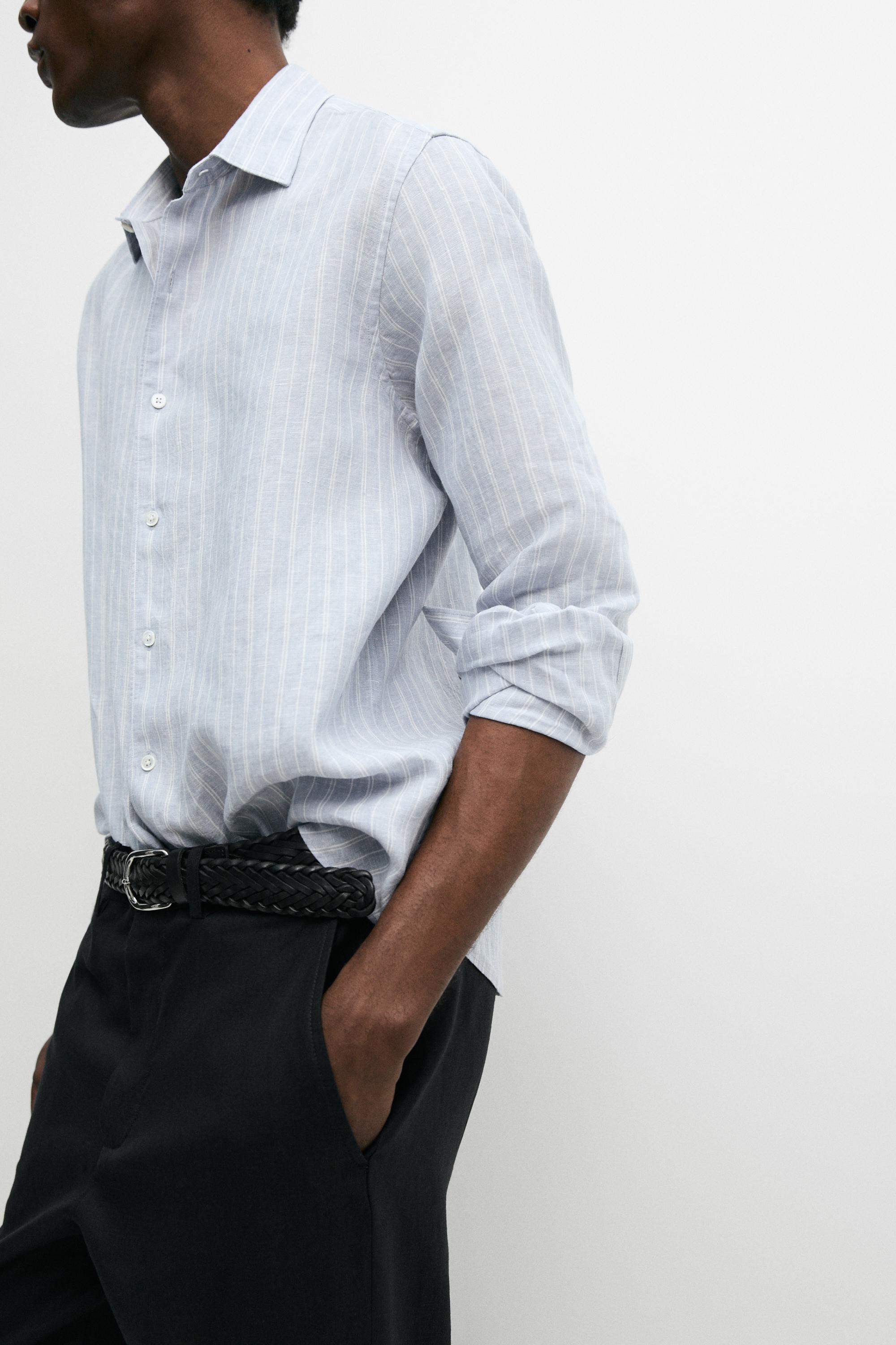 100% linen regular fit faded striped shirt