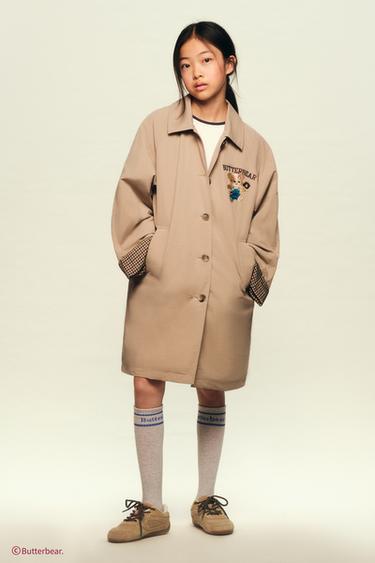 LONG QUILTED TRENCH COAT WITH BUTTERBEAR © EMBROIDERY - Beige by Zara