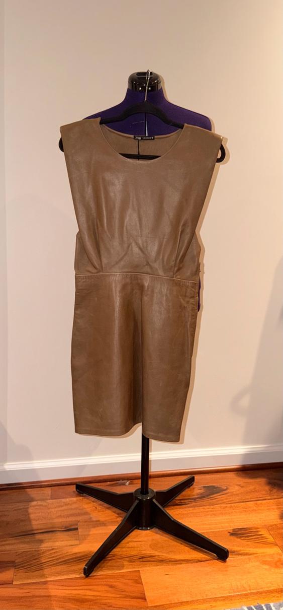 brown leather dress zara SECOND HAND Isabel Marant Leany Dress classic fit Collared midi dress with color:Olive Green