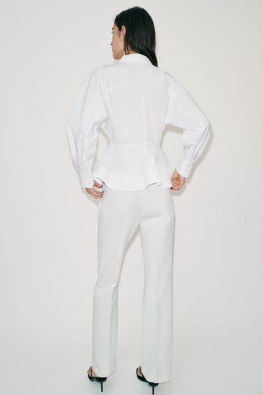 CHEMISE EN POPELINE À BASQUES - Blanc de Zara - Image 4
