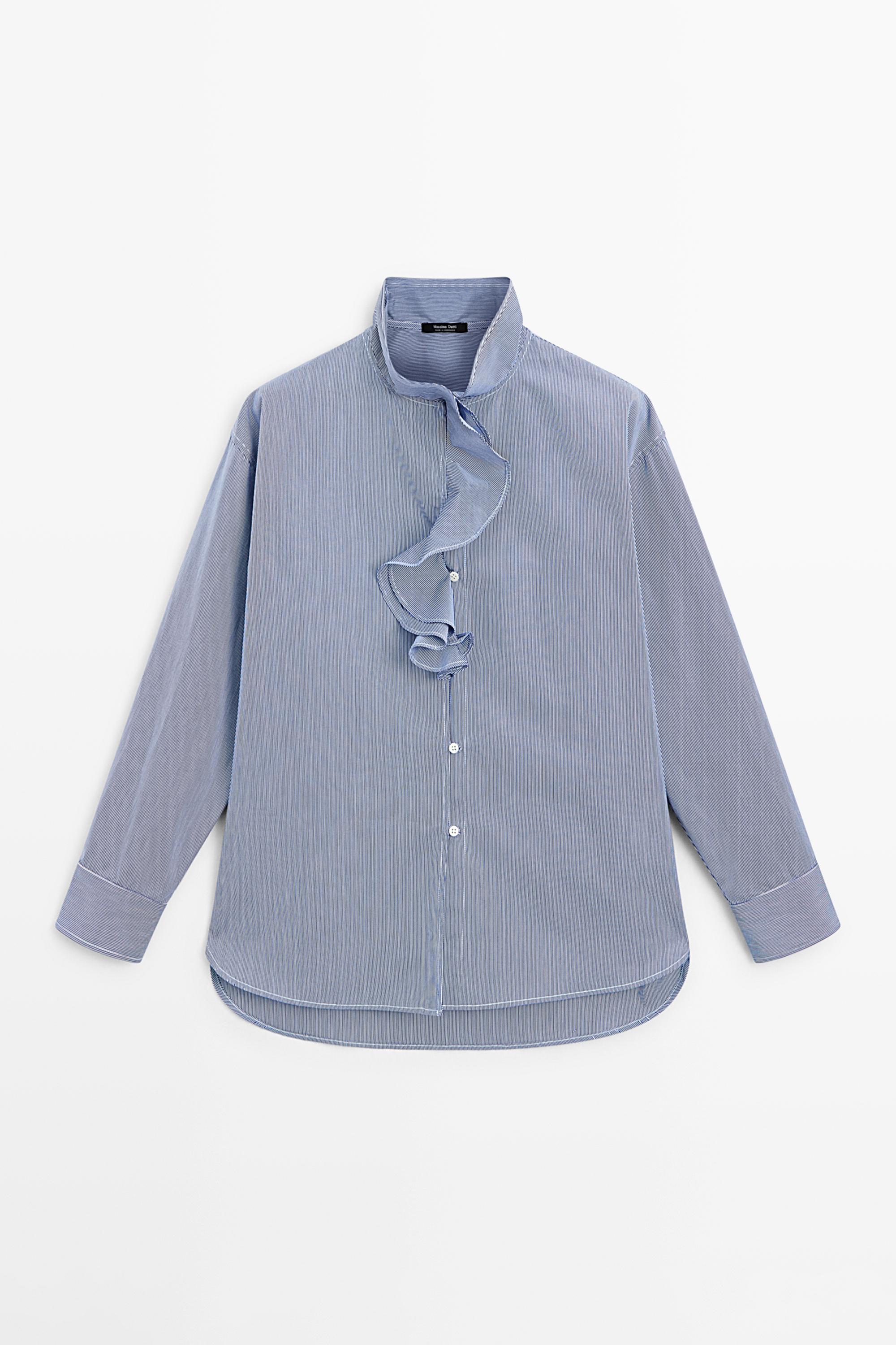 Shirt with ruffled collar detail