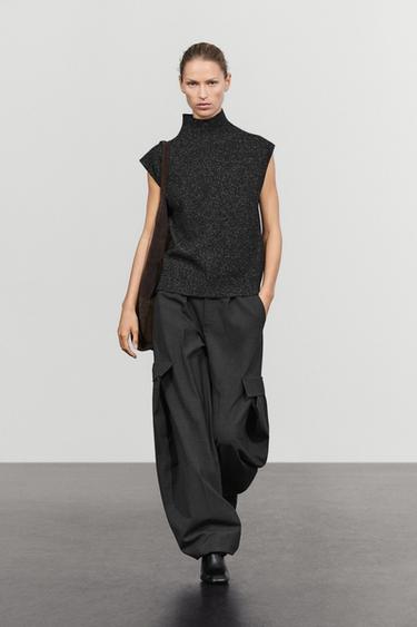 Wool-silk blend knit turtleneck vest — Anthracite Gray 1