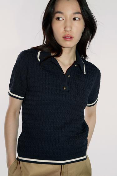 CABLE KNIT POLO SWEATER - Navys / Ecrus by Zara