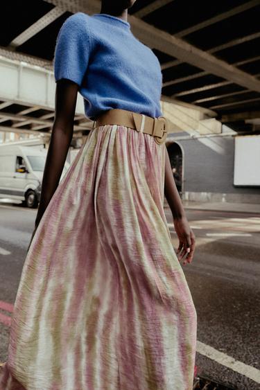 PRINTED MIDI SKIRT WITH BELT - Multicoloured by Zara - Image 3