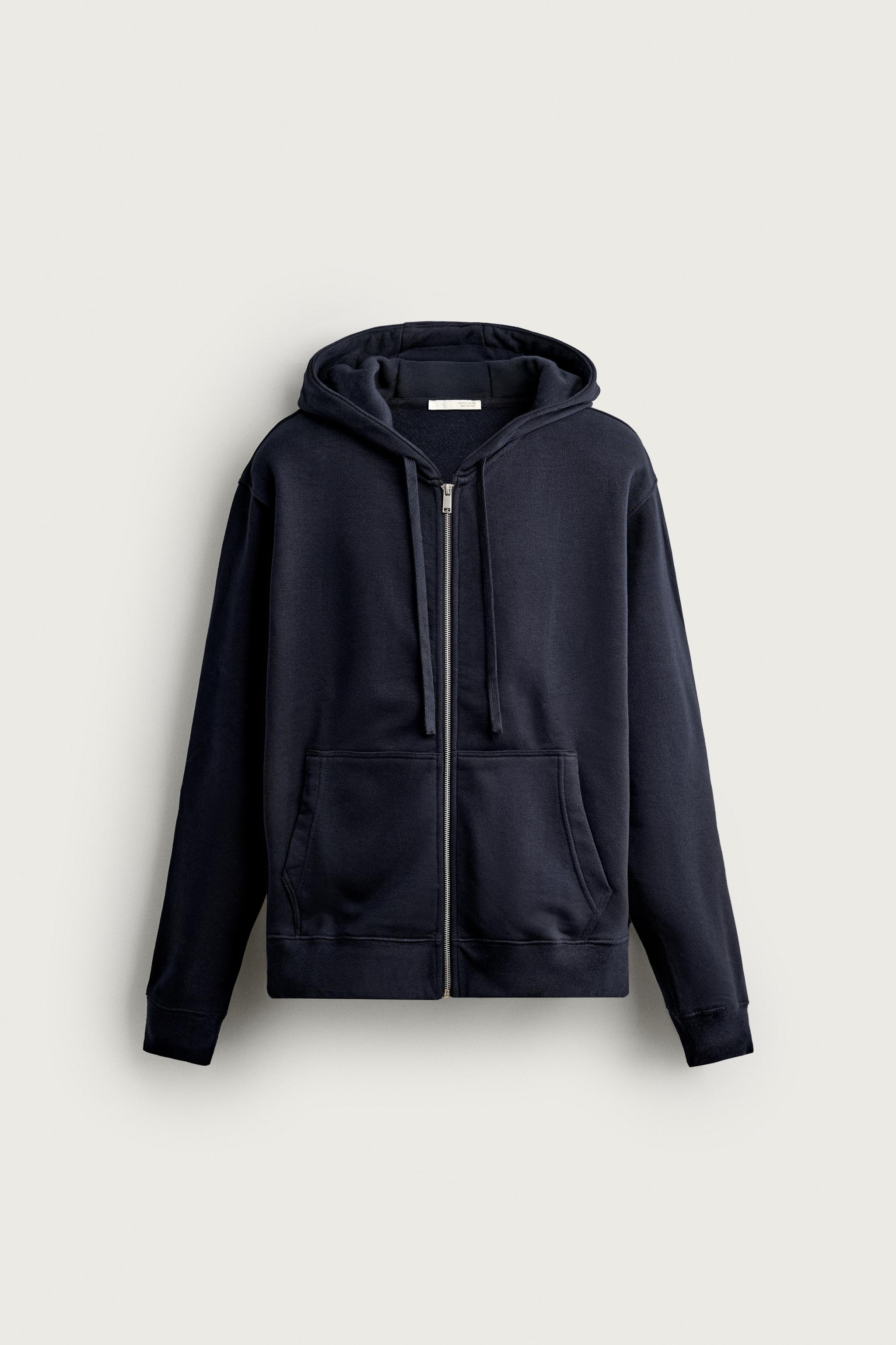 RELAXED FIT ZIP-UP HOODIE — Navy blue
