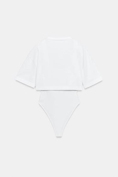 CONTRAST CROPPED T-SHIRT BODYSUIT - White by Zara - Image 5