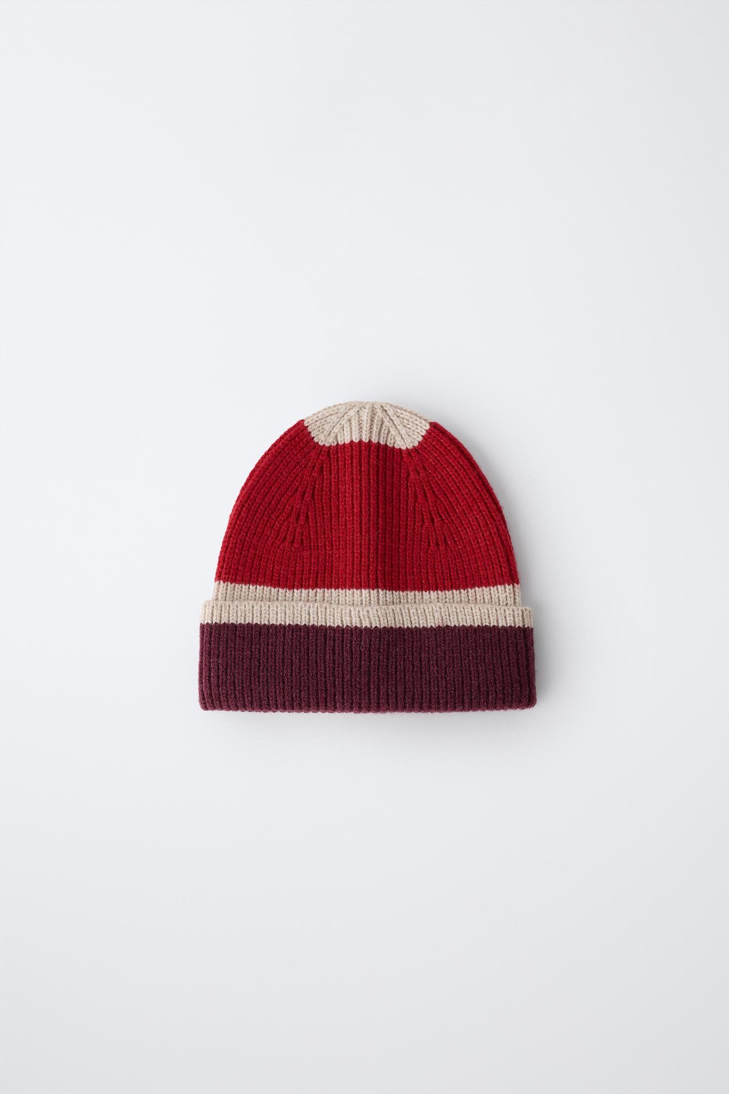 Детская шапка Zara Colorblock Knit Beanie, цвет: Тёмно-бордовый — фото 1