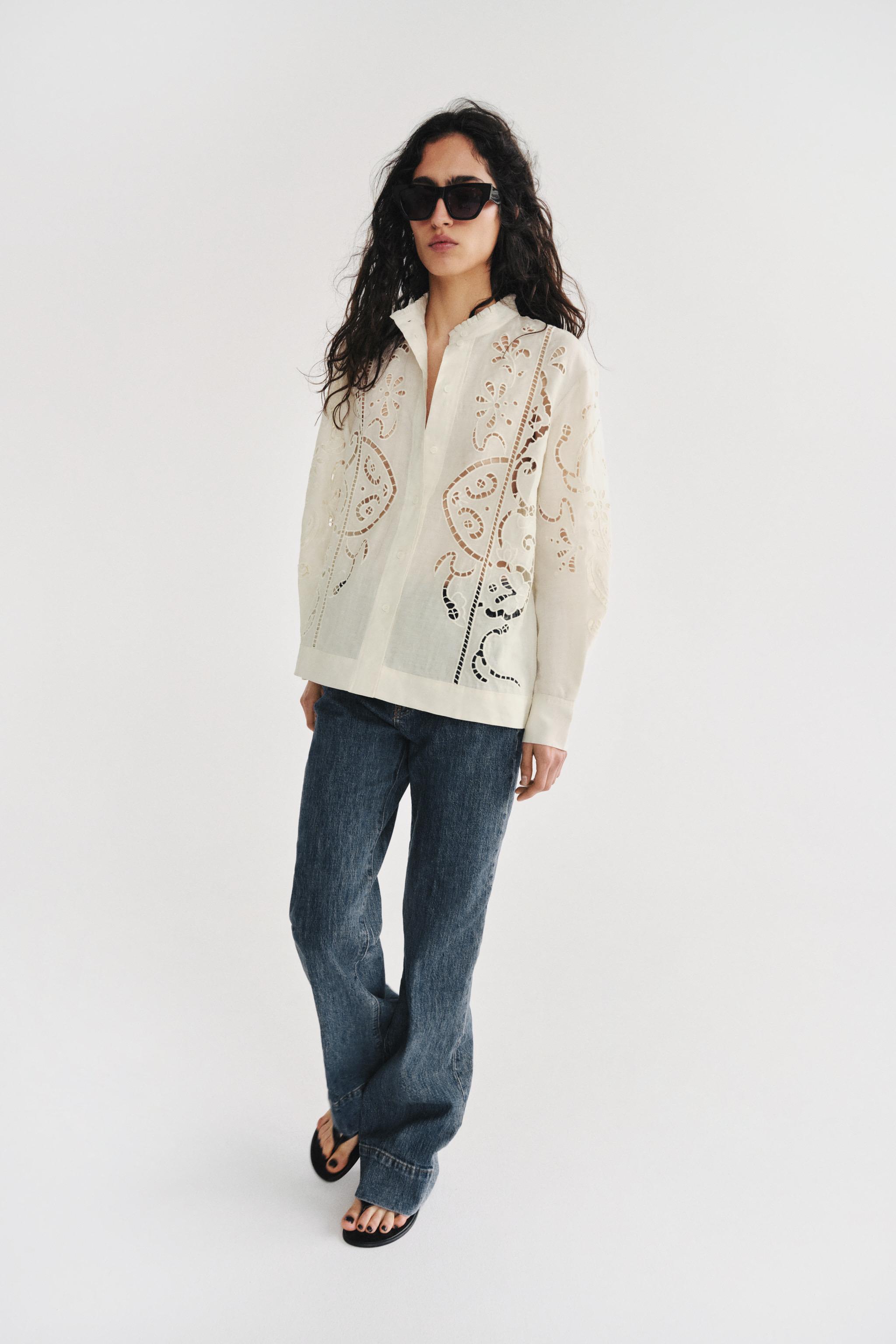 CAMISA COM BORDADOS ZW COLLECTION - Cru | ZARA Brasil