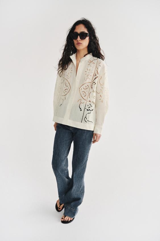 ZW COLLECTION EMBROIDERED SHIRT - Ecru by Zara - Image 0