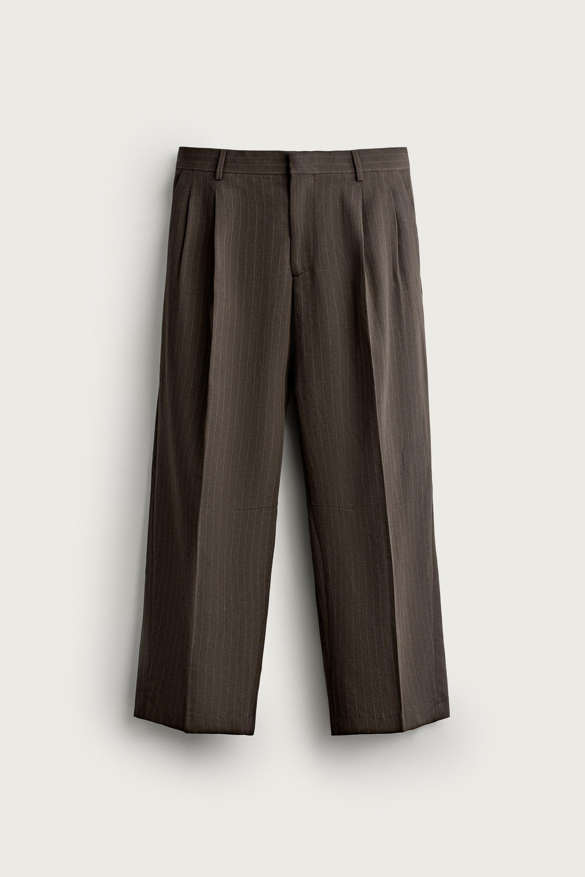 PINSTRIPE PLEATED SUIT PANTS