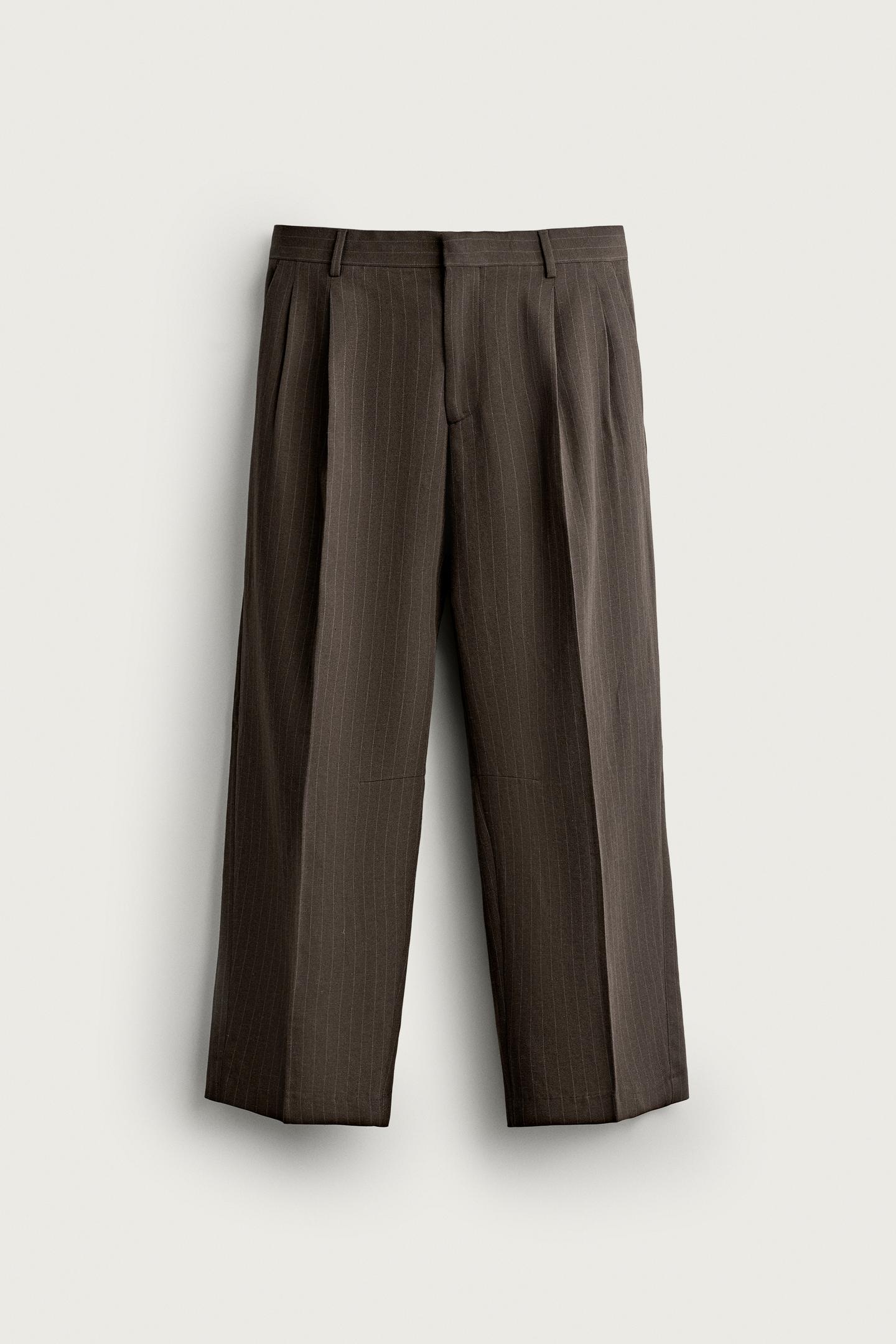 Мужские брюки Zara Pinstripe Pleated Suit, цвет: Коричневый — фото 8