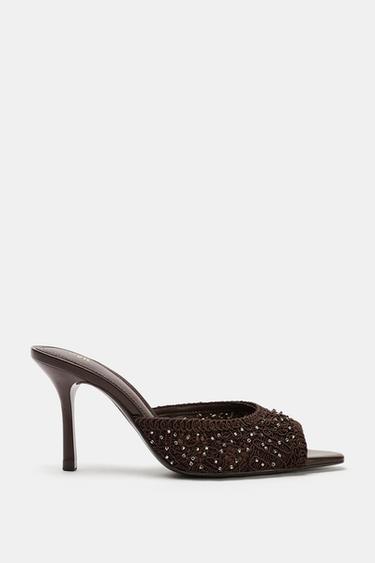 SHINY FABRIC MULE SANDALS - Brown by Zara - Image 0