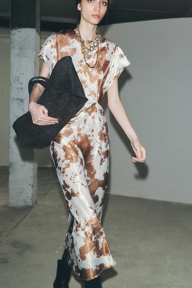 ANIMAL PRINT SATIN DRESS - Brown / Ecru by Zara