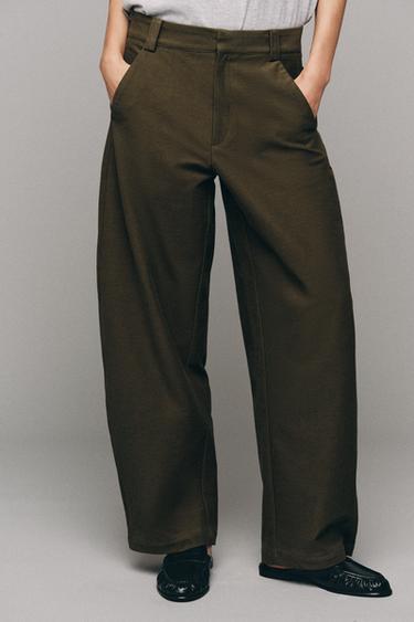 PANTALON BARREL - Kaki foncé de Zara