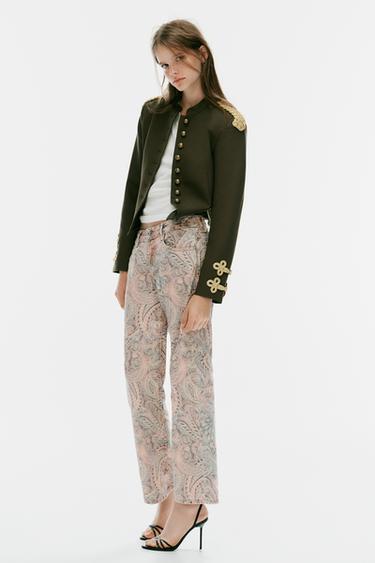 TRF LOW-RISE STRAIGHT-FIT PAISLEY JEANS - Pink by Zara
