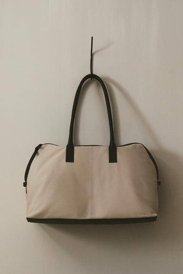CANVAS AND LEATHER TRAVEL BAG - Chocolate Brown by Zara