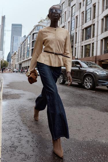 BELTED FAUX SUEDE PEPLUM JACKET - camel by Zara