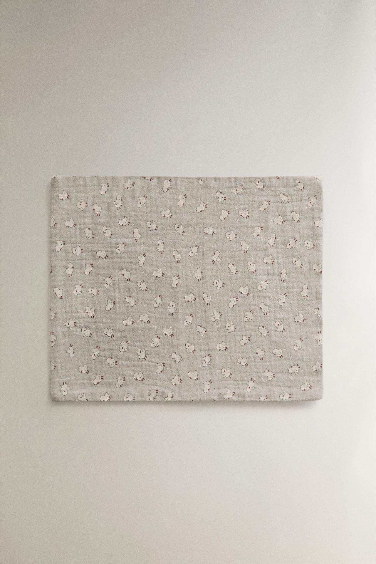 BABY CHICK PRINT COTTON CHIFFON SHEET SET — Taupe gray