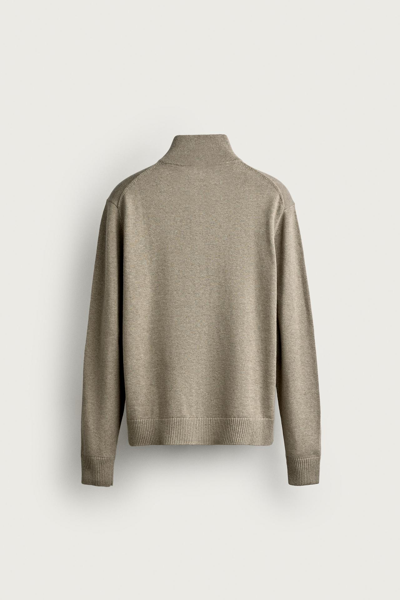 COTTON-WOOL BLEND QUARTER-ZIP SWEATER — Green marl