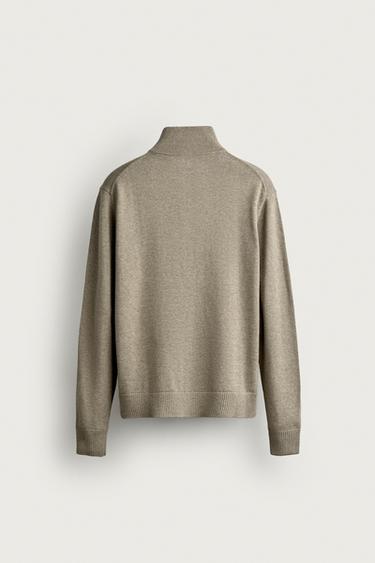 COTTON-WOOL BLEND QUARTER-ZIP SWEATER — Green marl 2