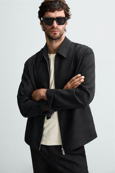 100% LINEN OVERSHIRT - Black by Zara - Image 4