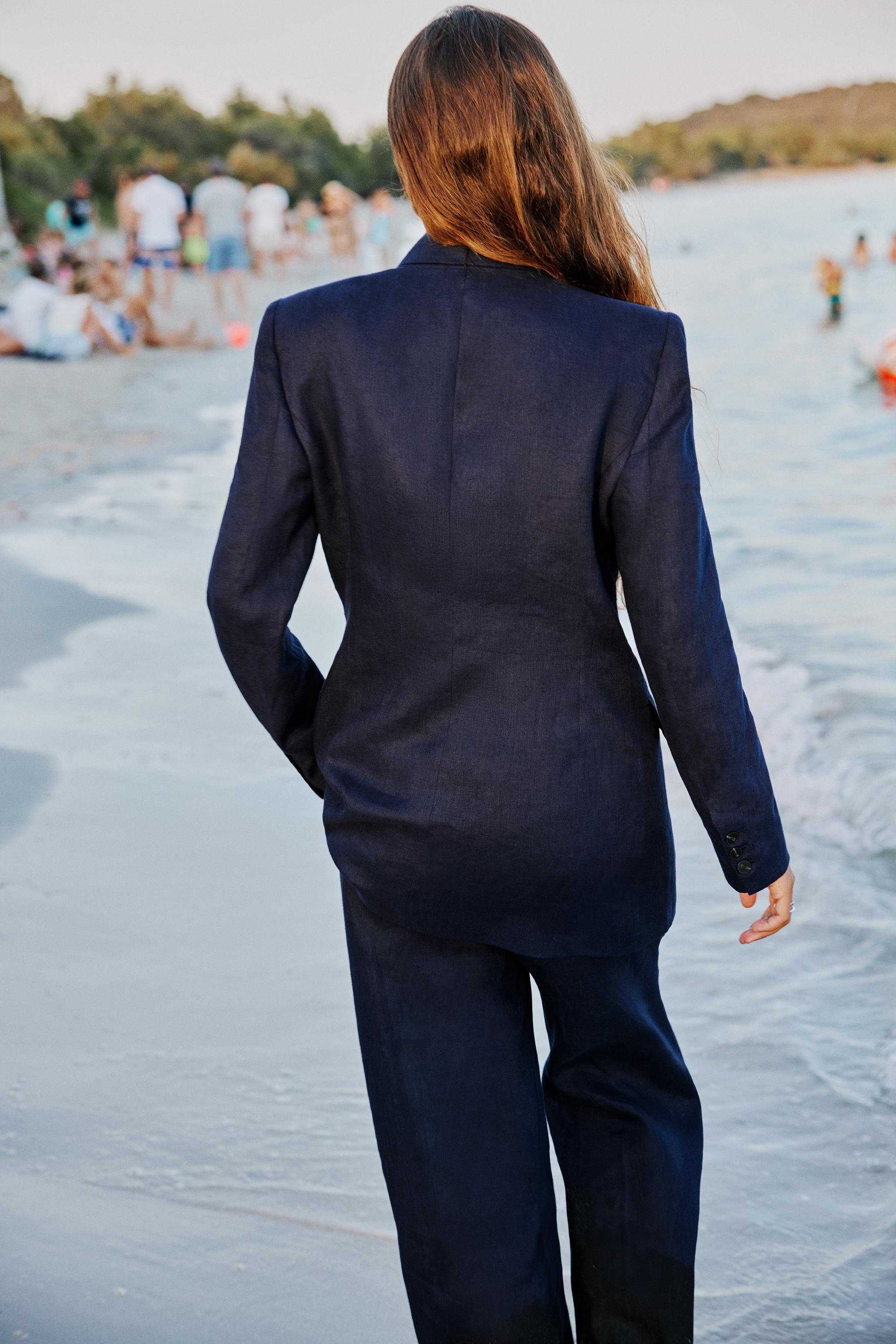 CROSSED LINEN BLAZER - Navy blue | ZARA United States CROSSED LINEN BLAZER - Navy blue | ZARA United States