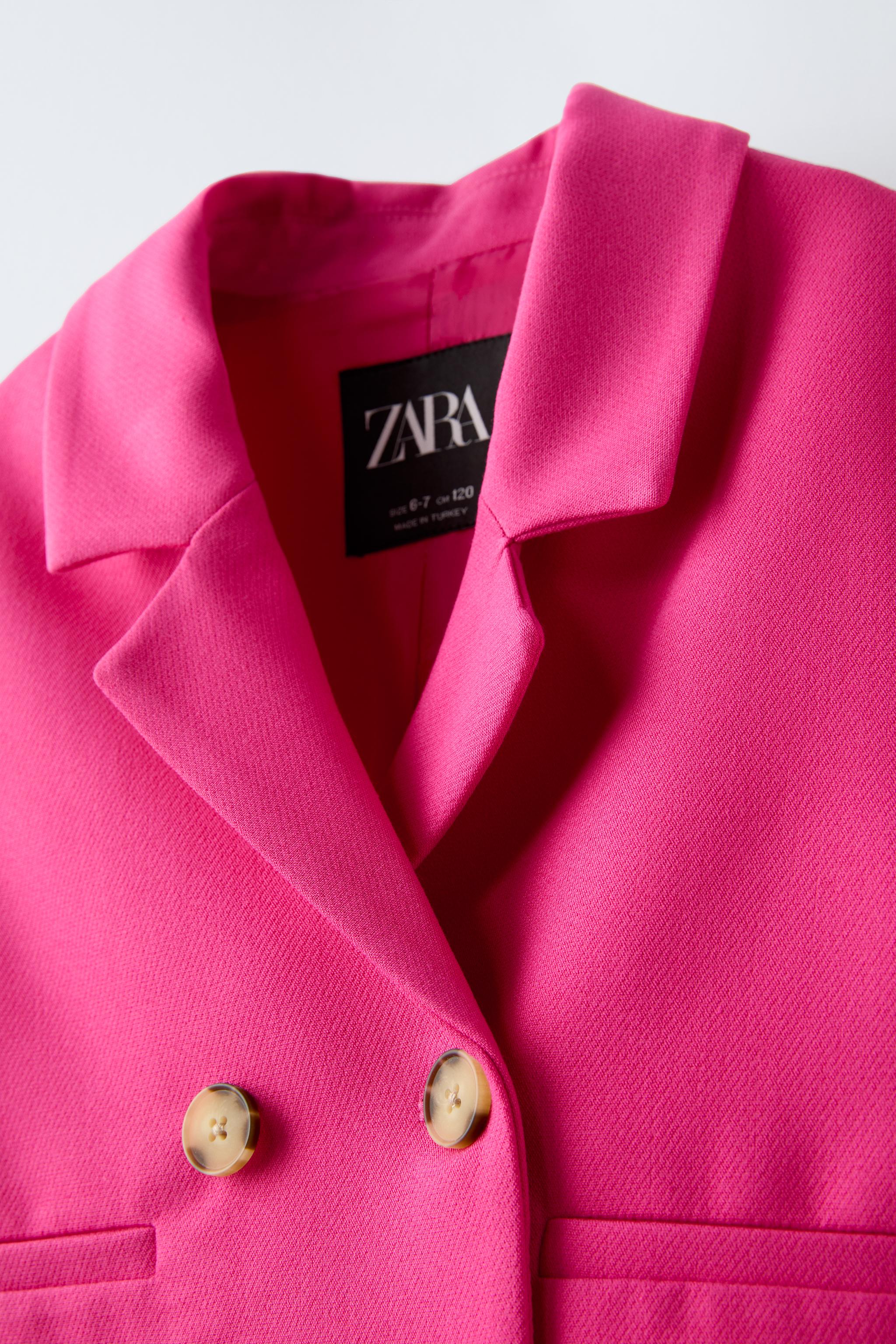 Zara newest Fuchsia Pink Lapel Collar Cropped Blazer Jacket Size Medium