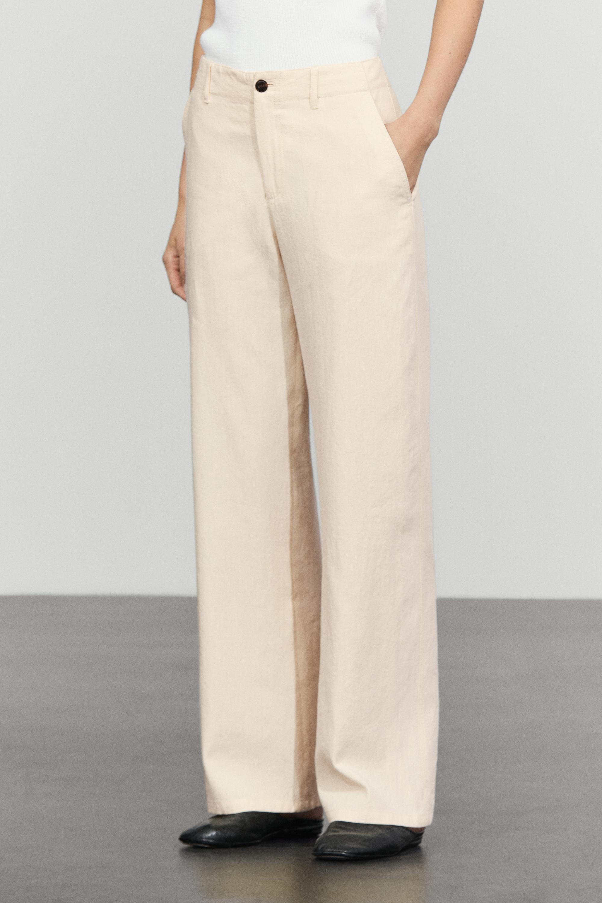 Linen blend relaxed fit pants — Tan marl