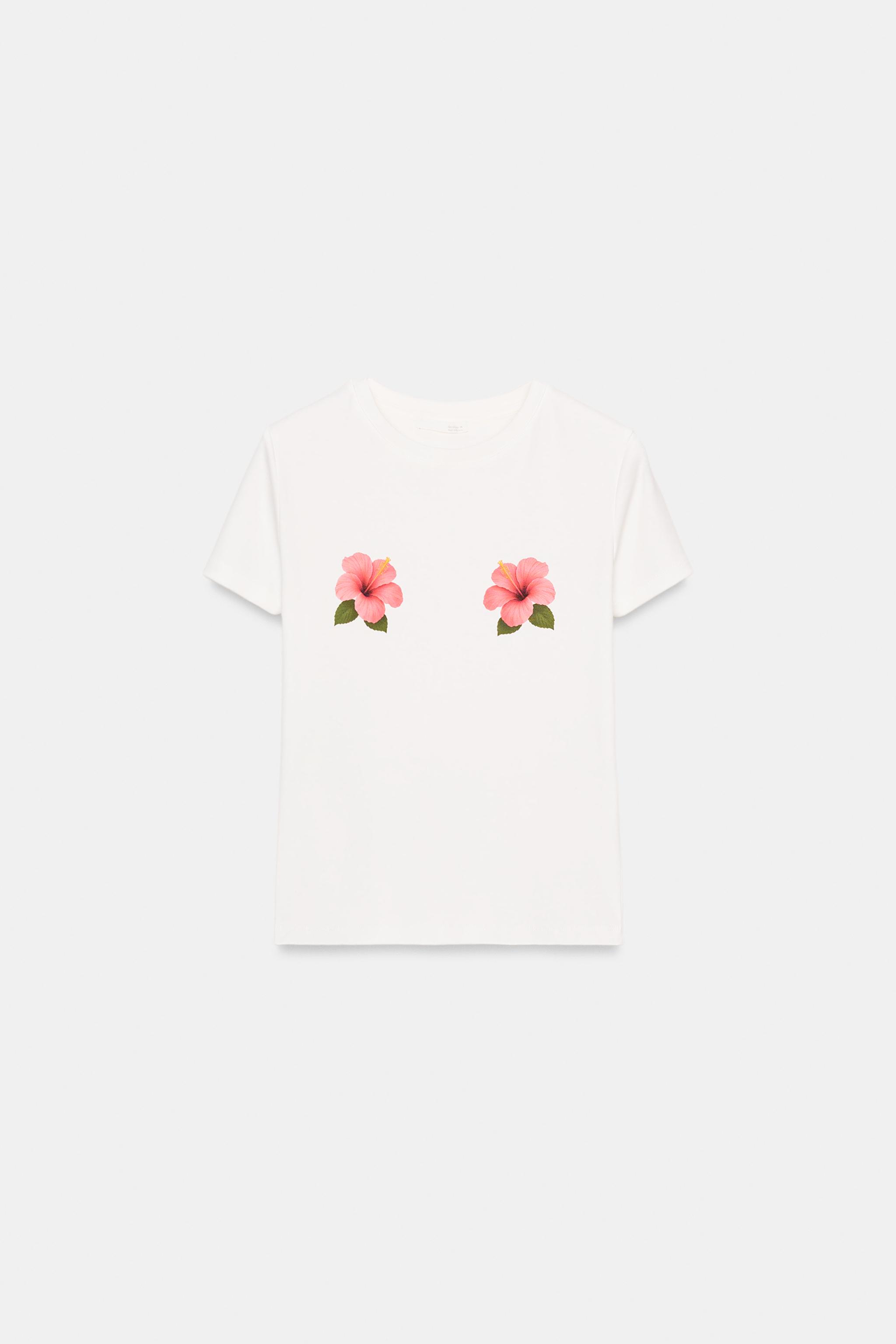 ÇİÇEK DESENLİ KISA KOLLU T-SHIRT - Görsel 3