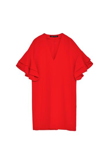FRILLED-SLEEVE DRESS