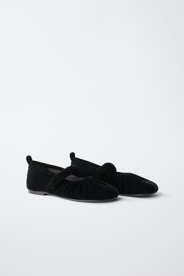 RUCHED VELVET BALLET FLATS — Black 2