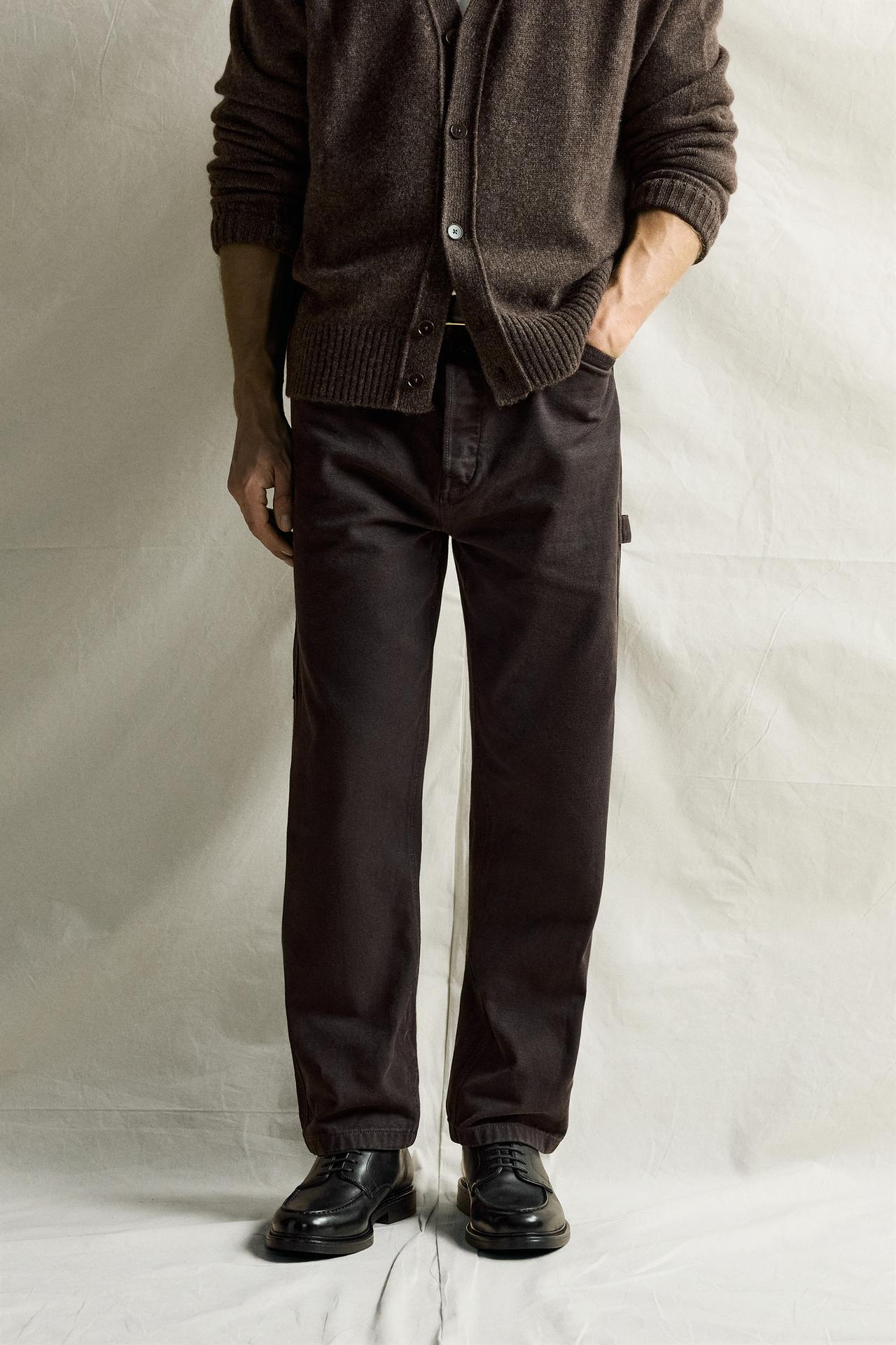 STRAIGHT-FIT CARPENTER POCKET PANTS — Brown