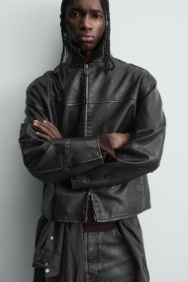 BLOUSON EN MATIÈRE SYNTHÉTIQUE LAVÉE - Marron de Zara - Image 6