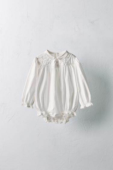 1-18 MONTHS/ LIMITED EDITION EMBROIDERED FLOWER POPLIN ROMPER - Ecru by Zara - Image 0