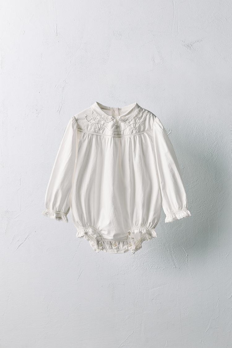 1-18 MONTHS/ LIMITED EDITION EMBROIDERED FLORAL POPLIN ROMPER