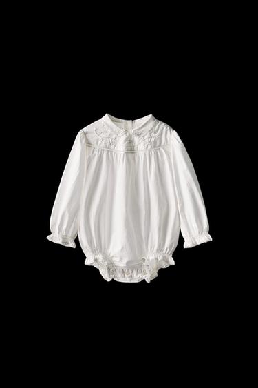 1-18 MONTHS/ LIMITED EDITION EMBROIDERED FLOWER POPLIN ROMPER - Ecru by Zara - Image 0