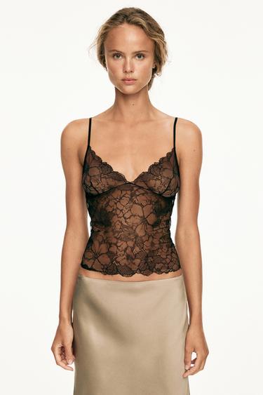 Zara Transparent lace camisole top - Black - Image 0