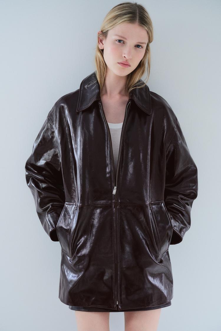 ZWコレクション レザー ジャケット - ダークボルドー | ZARA Japan / 日本