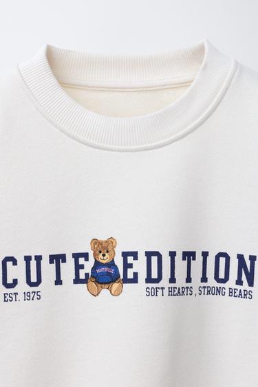 SWEATSHIRT WITH SLOGAN AND TEDDY BEAR PRINT - Ecru by Zara - Image 2