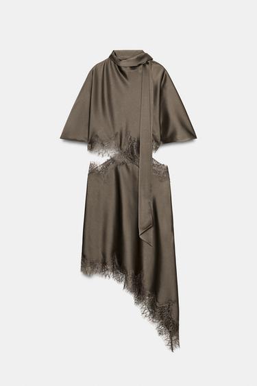 ZW COLLECTION SATIN LACE DRESS - Mink by Zara - Image 7