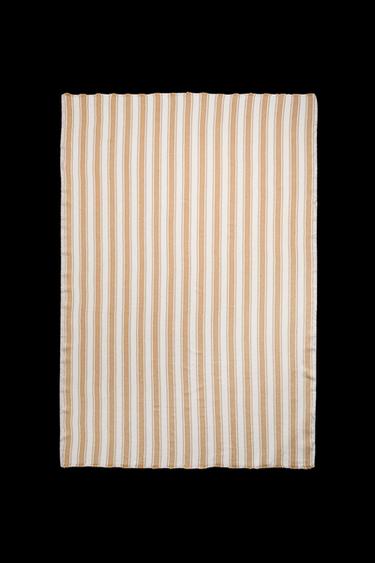 Zara STRIPED LINEN BLANKET - Mustard - Image 0