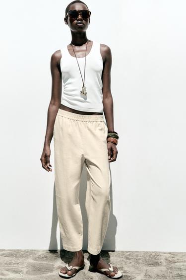 PANTALÓN BOMBACHO CON LINO - Arena de Zara - Imagen 0